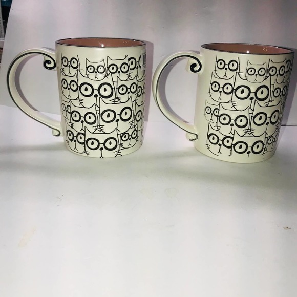 Cat Mug Set of 2 Spectrum Designz NEW Contemporary Cats Glasses Faces Pink - Picture 5 of 6
